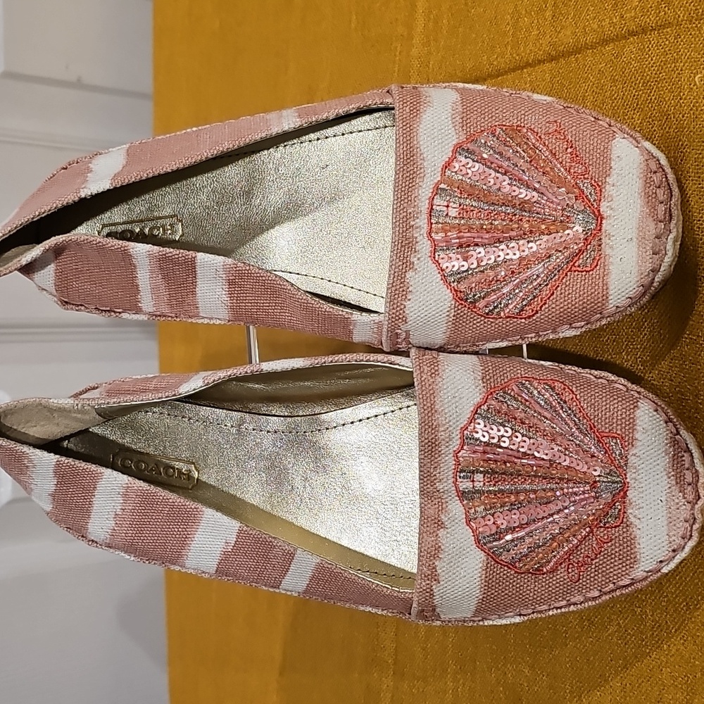 Coach Women’s Rorie Seashell Flats - Beaded and Pink/White Stripe - Size 8B